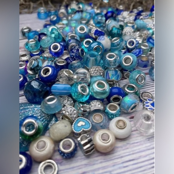30 pc Lg Hole Pandora Style Blue Beads Bracelet Charms bundle diy jewelry making - Picture 2 of 16